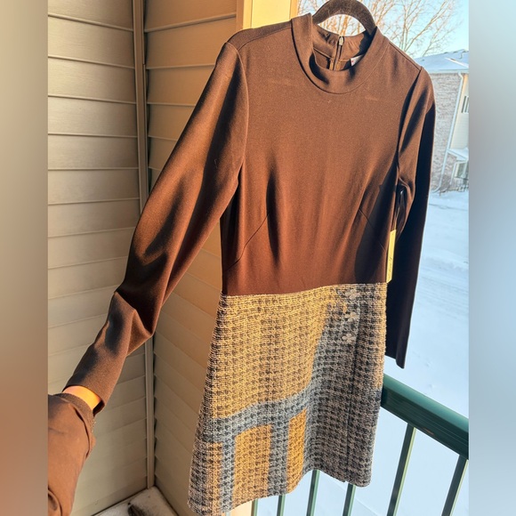 🆕 Eliza J Tweed Mock Neck Long Sleeve Dress Embellished Buttons Size 10 Office - Picture 9 of 17